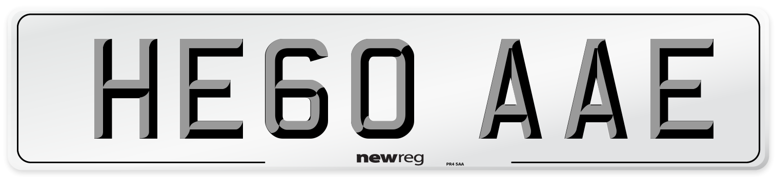 HE60 AAE Number Plate from New Reg